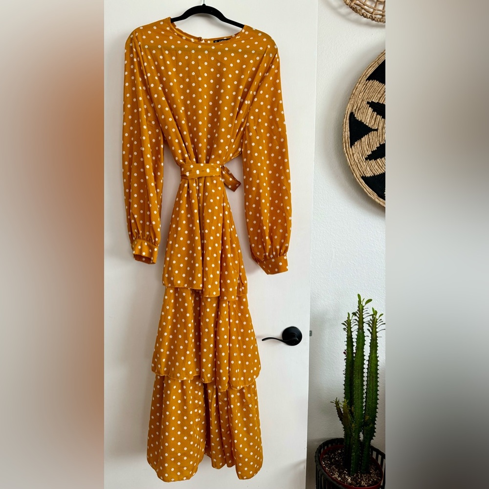 Ruffled maxi polkadot dress PLUS SIZE 3X with mid waist tie